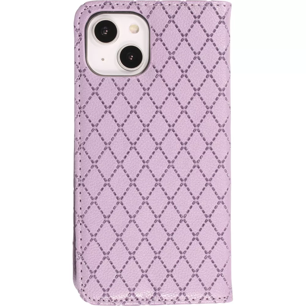 iPhone 14 Leder Tasche - Flip Wallet prestige Design - Violett