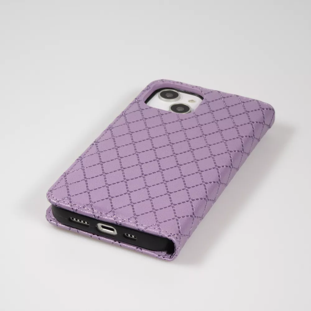 iPhone 14 Leder Tasche - Flip Wallet prestige Design - Violett