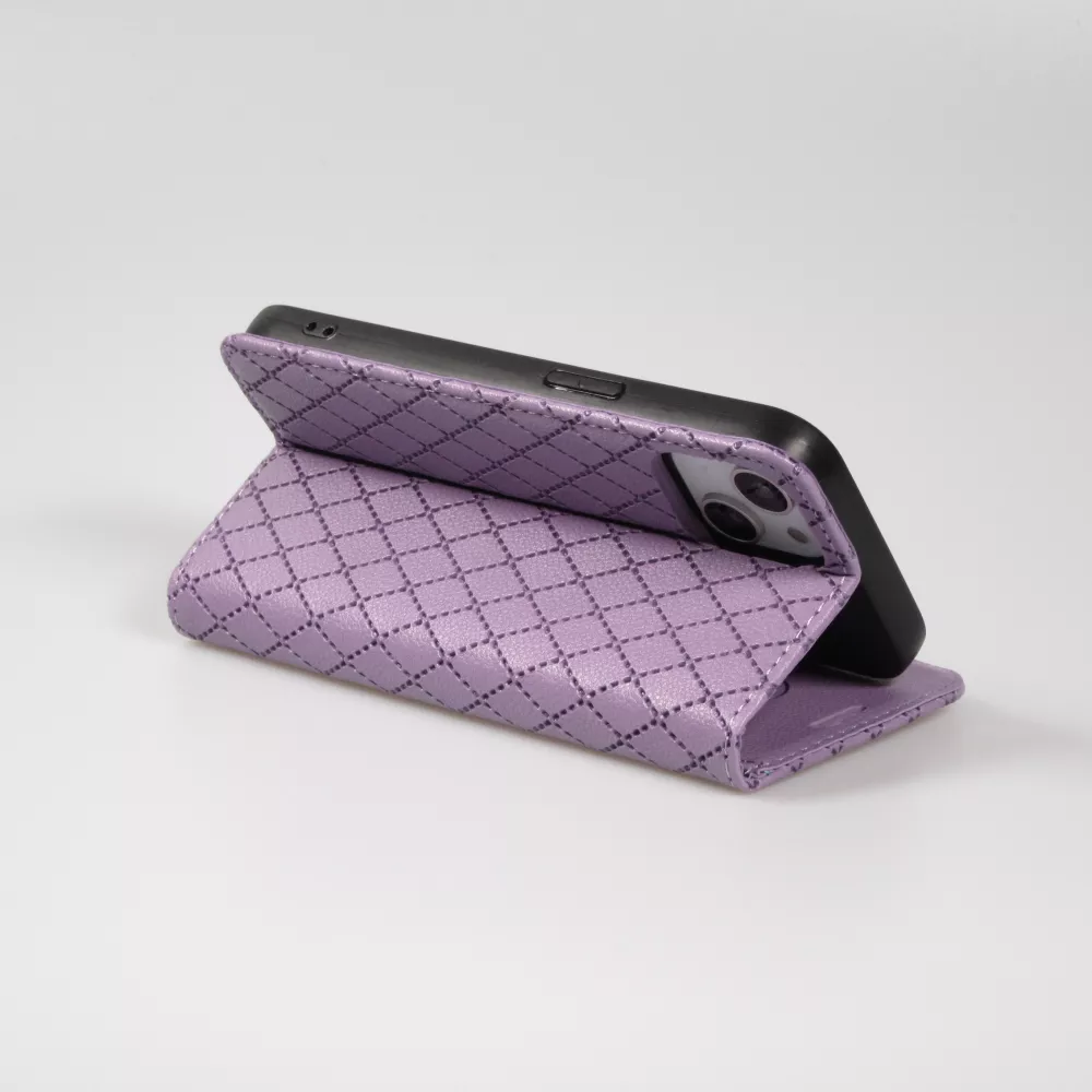 iPhone 14 Leder Tasche - Flip Wallet prestige Design - Violett