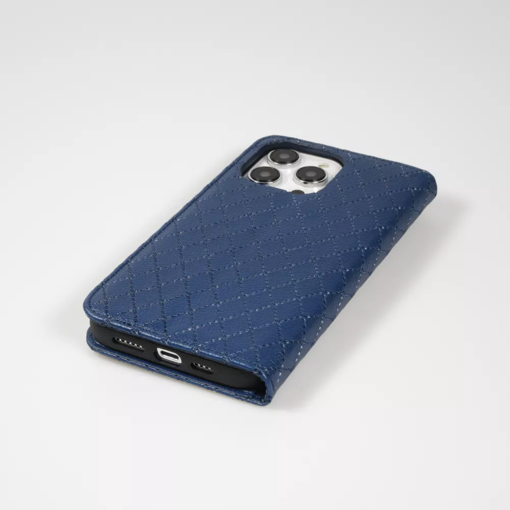 Etui cuir iPhone 14 Pro - Flip Wallet design prestige - Bleu