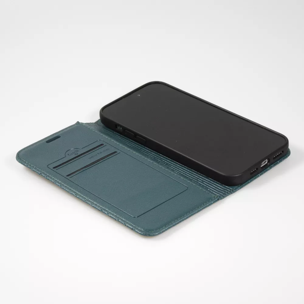 iPhone 14 Pro Max Leder Tasche - Flip Wallet prestige Design - Grün