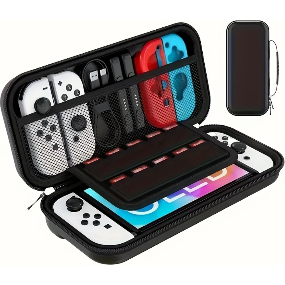 Schutzhülle Tragetasche für Nintendo Switch (1. Generation) mit Fächern und Belüftung - Schwarz