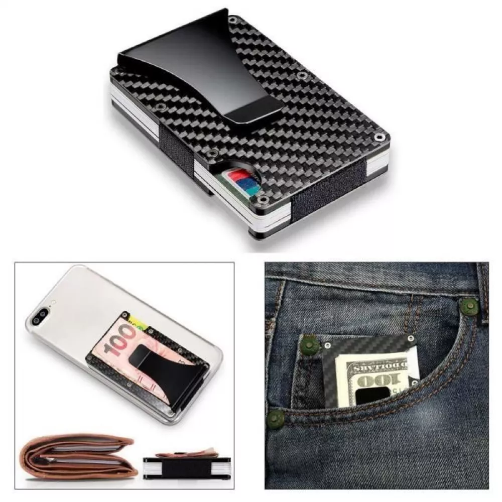 Porte-cartes très compact en carbone pouvant contenir jusqu'à 15 cartes - Protection RFID