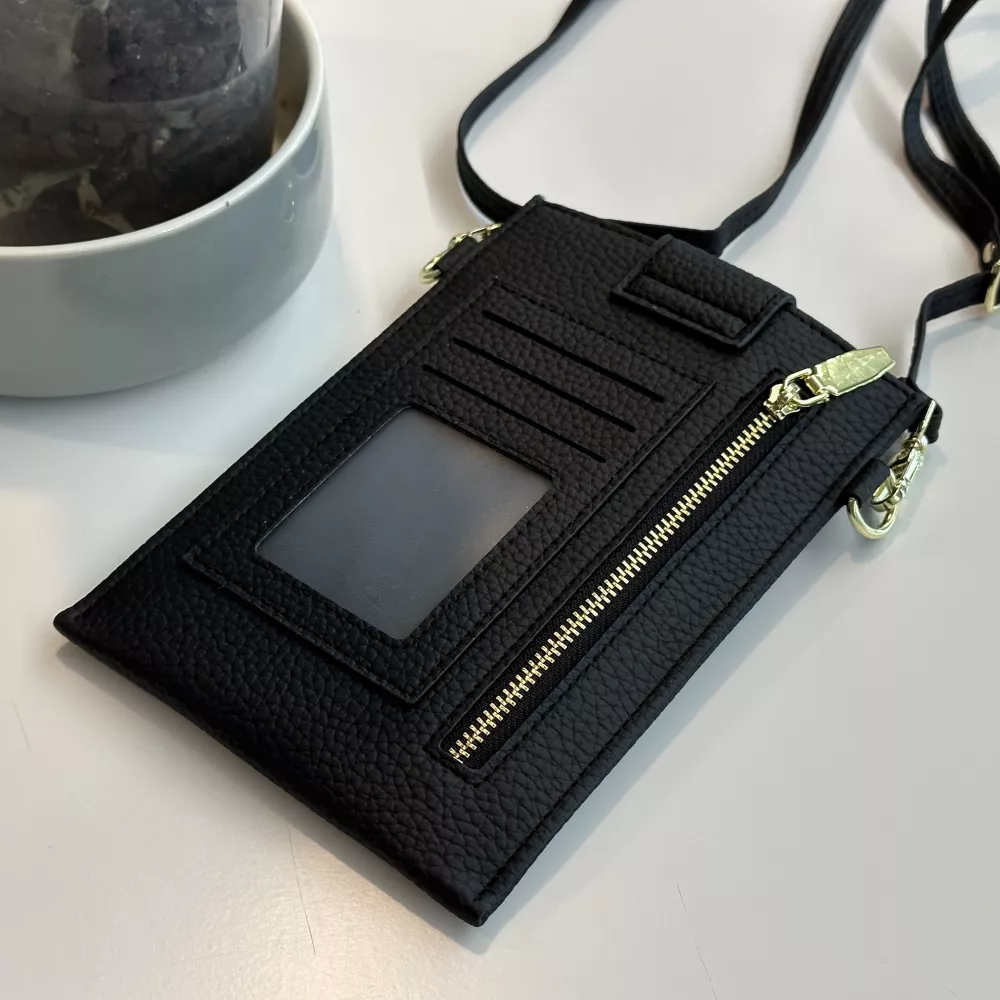 Etui universel élégant pour smartphone jusqu'à 6,7 pouces en similicuir avec portefeuille - Noir
