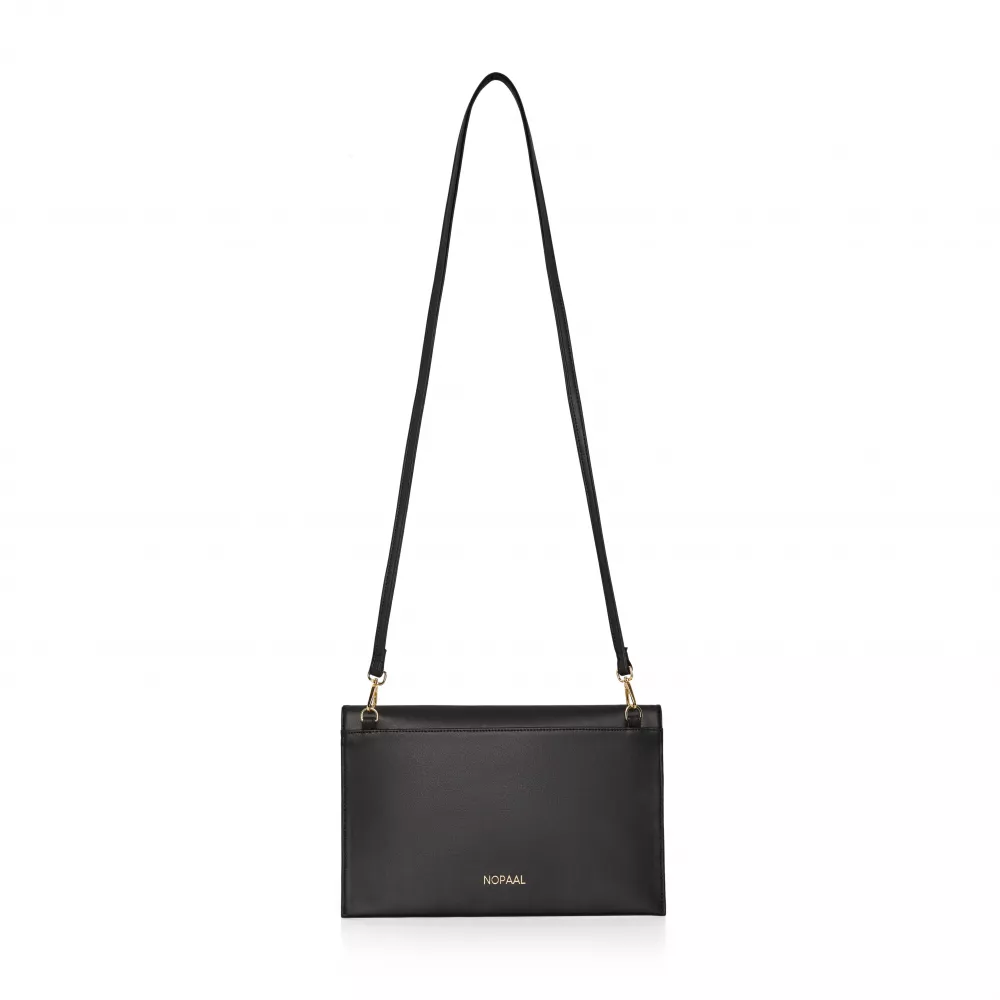 First Pochette mini sac à main en véritable cuir de cactus et 2 lanières intégrées - Noir