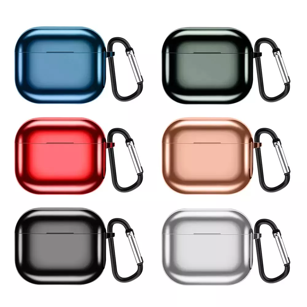 AirPods 3 Case Hülle - Shiny Silikon galvanisierend TPU Hülle mit Karabiner - Schwarz