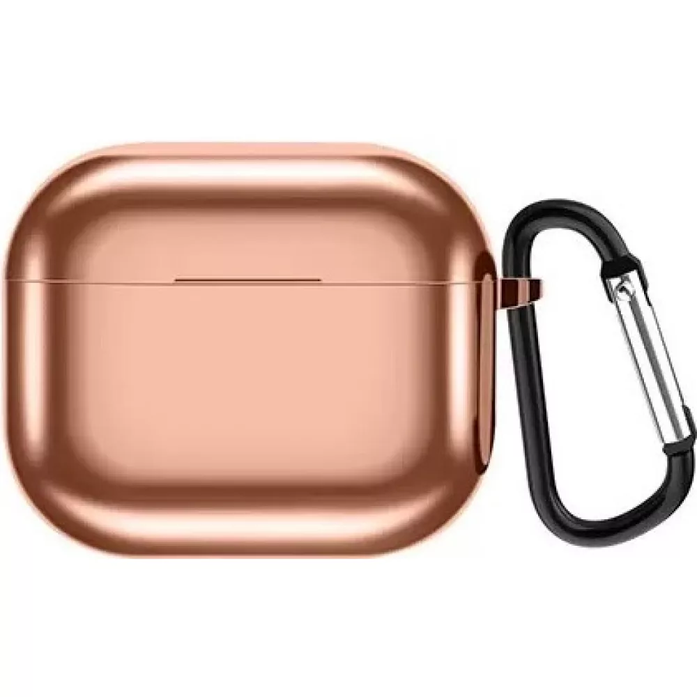 Fourre AirPods 3 - Shiny coque silicone electroplate TPU avec mousqueton - Or rose