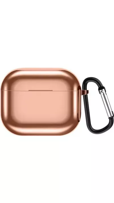 Fourre AirPods 3 - Shiny coque silicone electroplate TPU avec mousqueton - Or rose