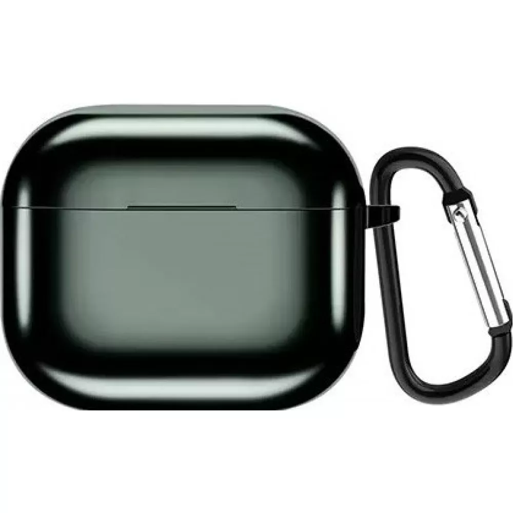 Fourre AirPods 3 - Shiny coque silicone electroplate TPU avec mousqueton - Vert foncé