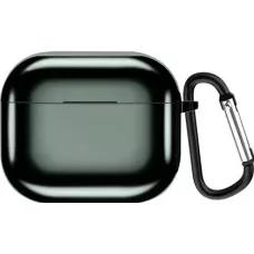 Fourre AirPods 3 - Shiny coque silicone electroplate TPU avec mousqueton - Vert foncé