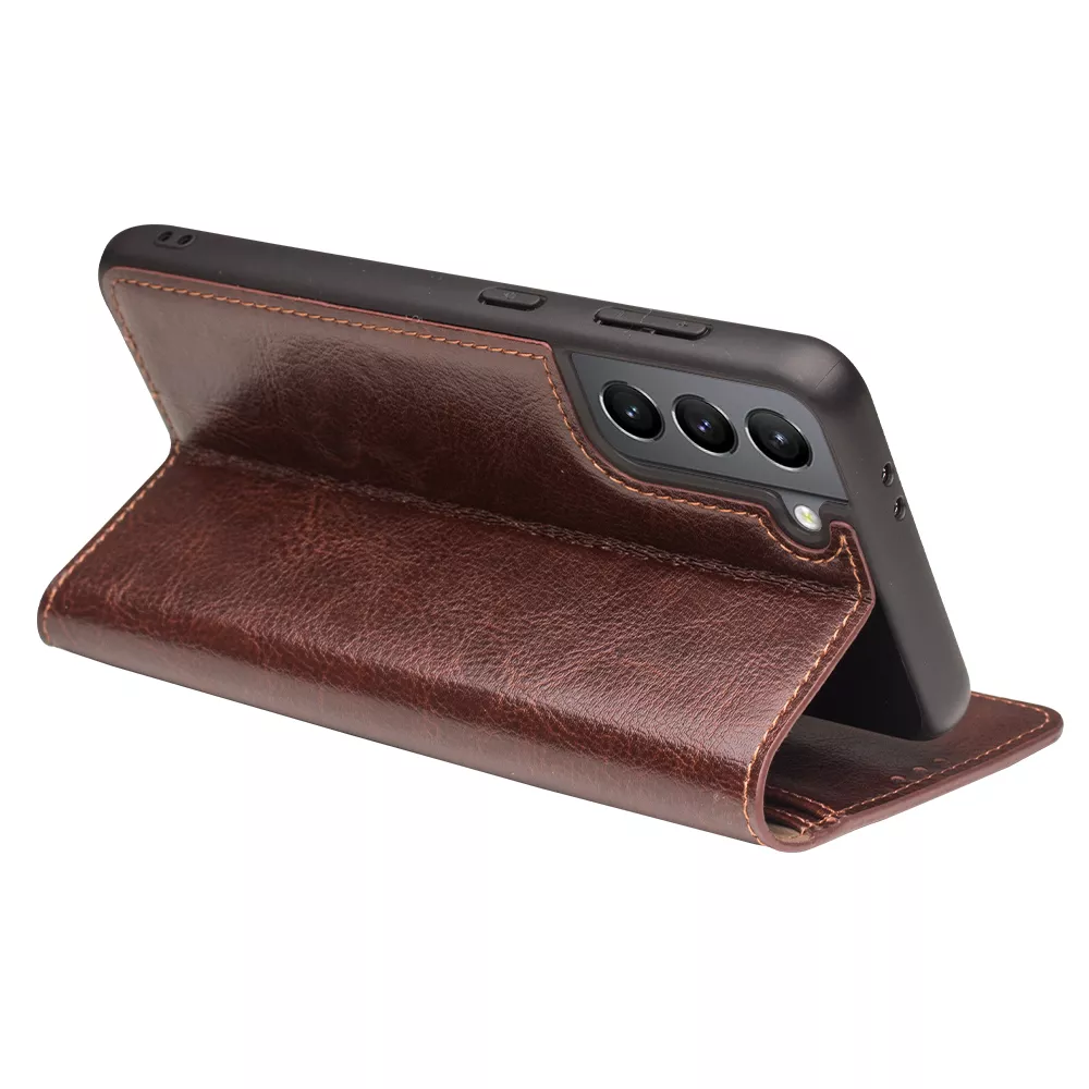 Fourre Samsung Galaxy S21+ 5G - Flip Qialino cuir véritable - Brun