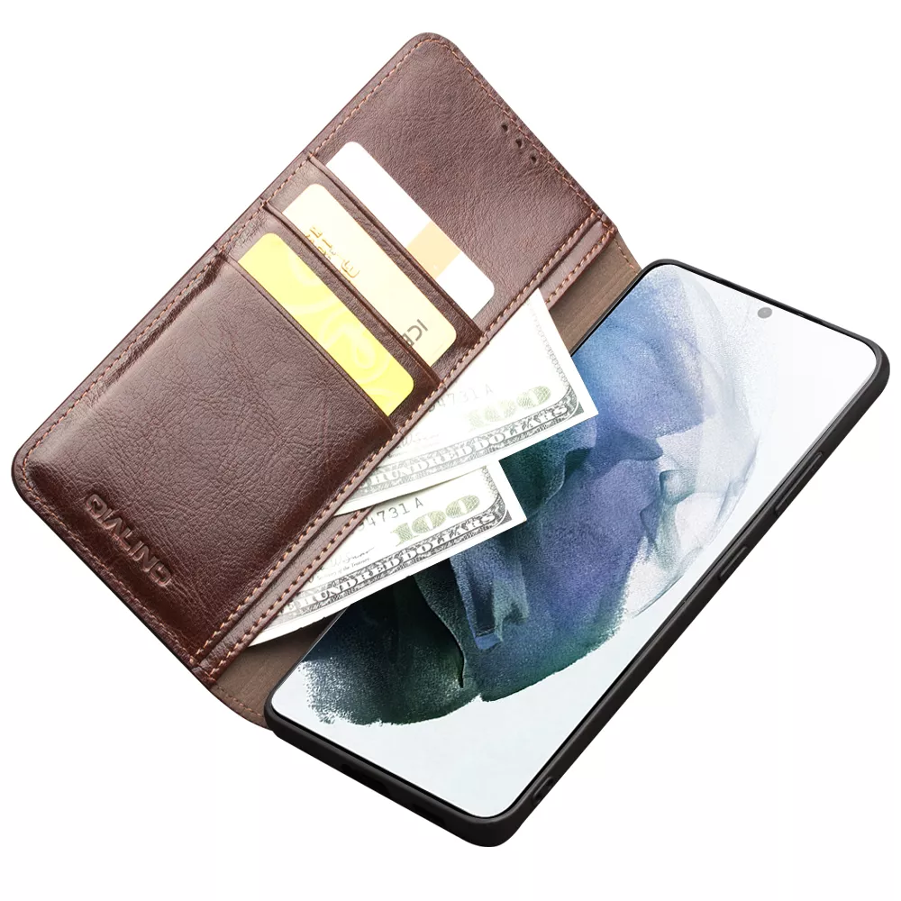 Fourre Samsung Galaxy S21+ 5G - Flip Qialino cuir véritable - Brun