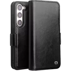 Fourre Samsung Galaxy S25 - Flip Qialino cuir véritable avec fermeture magnétique - Noir