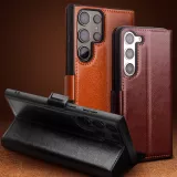 Fourre Samsung Galaxy S25 - Flip Qialino cuir véritable avec fermeture magnétique - Noir