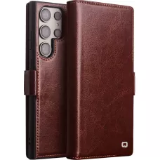 Fourre Samsung Galaxy S25 Ultra - Flip Qialino cuir véritable avec fermeture magnétique - Brun foncé