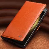 Fourre Samsung Galaxy S25 Ultra - Flip Qialino cuir véritable avec fermeture magnétique - Brun foncé