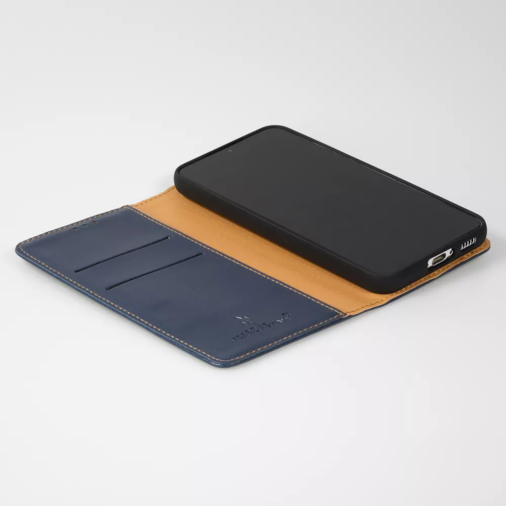 Fourre Samsung Galaxy S23 Ultra - Flip Shierre Shann cuir véritable - Bleu