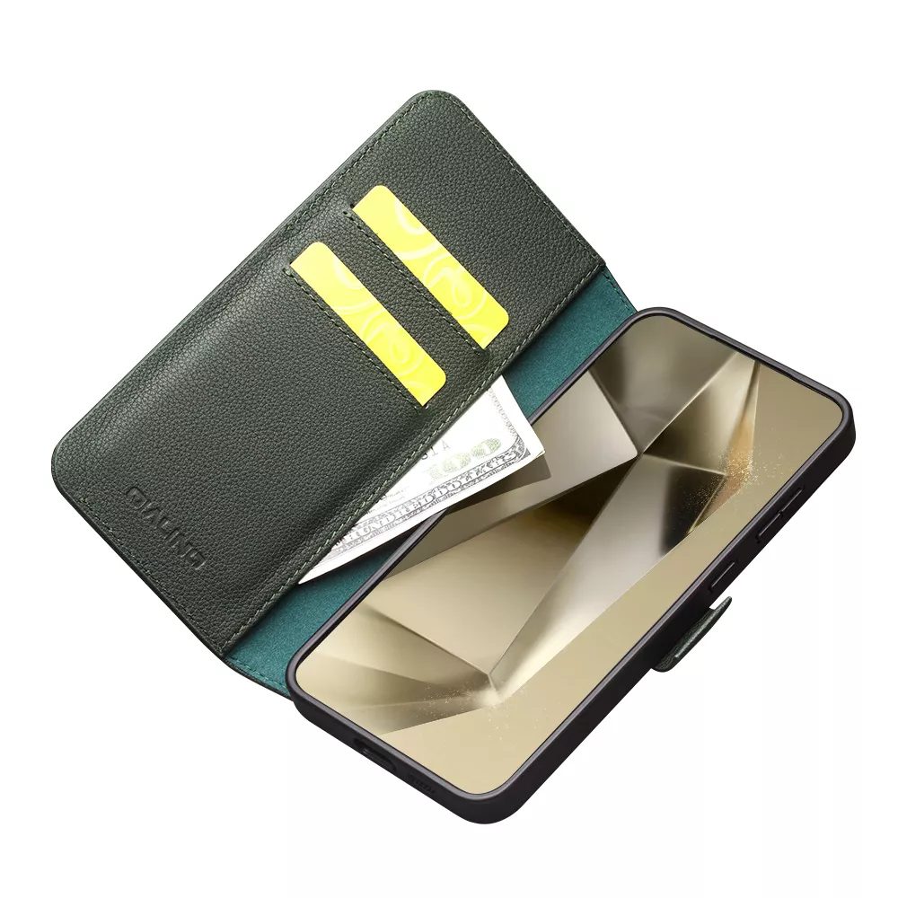 Fourre Samsung Galaxy S24+ - Flip Qialino cuir véritable mat avec fermeture magnétique - Vert met