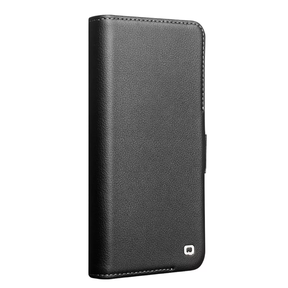 Fourre Samsung Galaxy S23+ - Flip Qialino cuir véritable mat avec fermeture magnétique - Noir mat