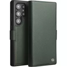 Samsung Galaxy S25 Ultra Case Hülle - Flip Qialino Echtleder matt mit magnetischem Verschluss - Mattgrün