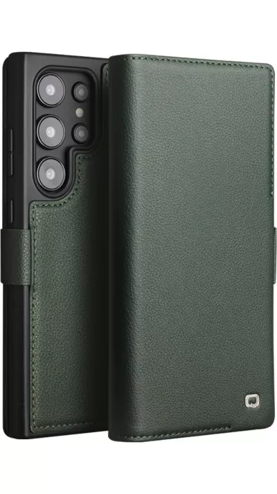 Fourre Samsung Galaxy S25 Ultra - Flip Qialino cuir véritable mat avec fermeture magnétique - Vert mat