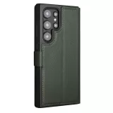 Samsung Galaxy S25 Ultra Case Hülle - Flip Qialino Echtleder matt mit magnetischem Verschluss - Mattgrün