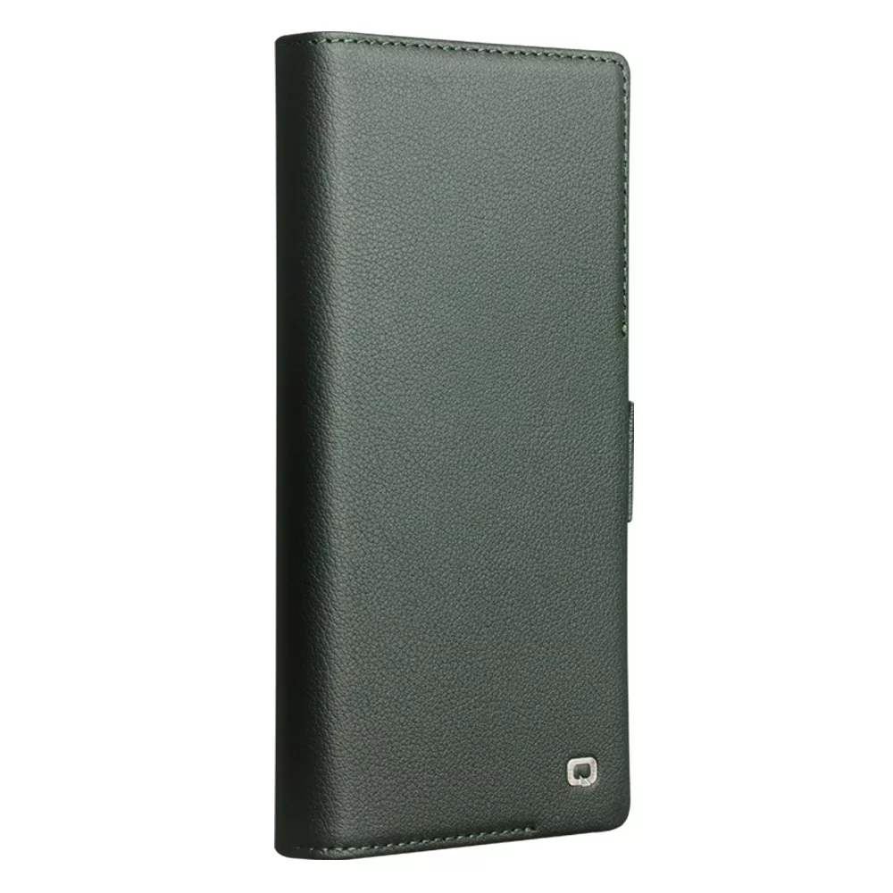 Samsung Galaxy S25 Ultra Case Hülle - Flip Qialino Echtleder matt mit magnetischem Verschluss - Mattgrün