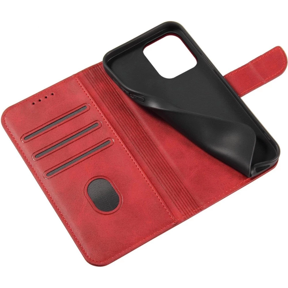 Galaxy S25+ Case H&uuml;lle - Leder Flip Case mit Magnetverschluss - Rot