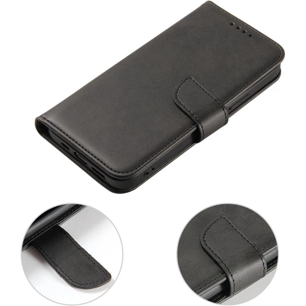 Galaxy S25 Case H&uuml;lle - Leder Flip Case mit Magnetverschluss - Schwarz