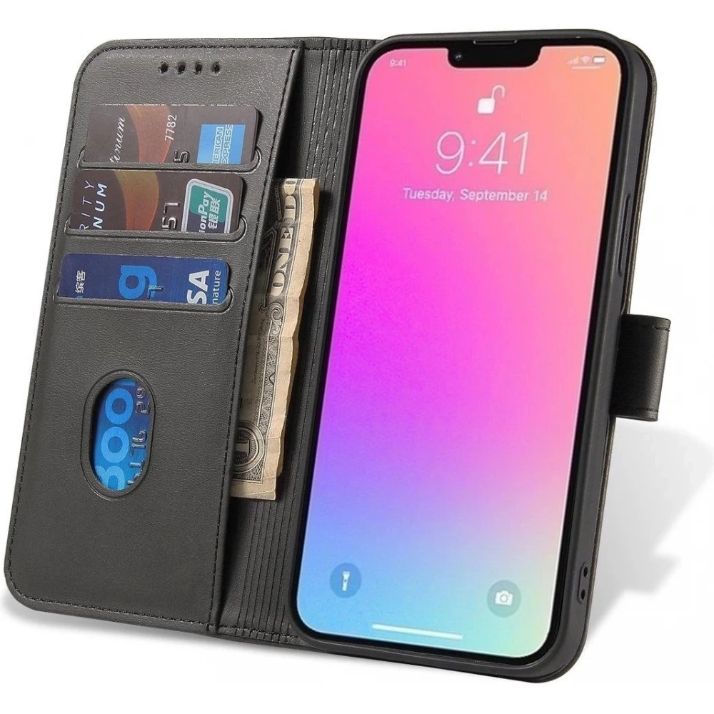 Galaxy S25 Case H&uuml;lle - Leder Flip Case mit Magnetverschluss - Schwarz