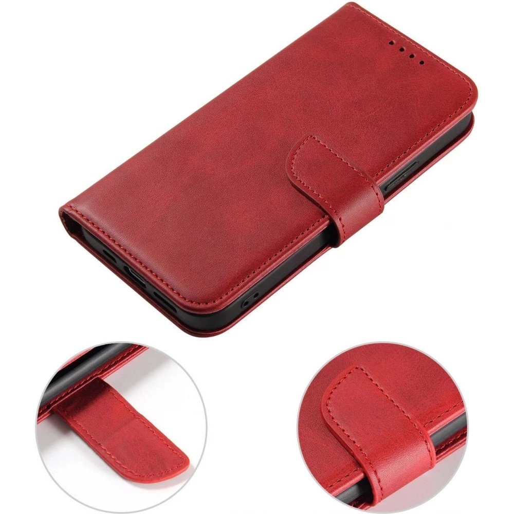 Galaxy S25 Case H&uuml;lle - Flip-Lederetui mit Magnetverschluss - Rot