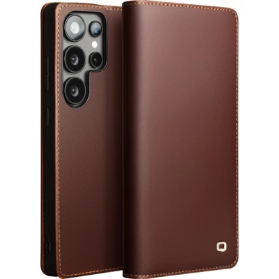 Fourre Samsung Galaxy S25 Ultra - Flip Qialino Matt Wallet cuir véritable - Brun