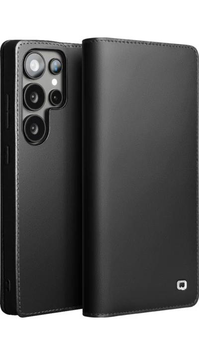 Fourre Samsung Galaxy S25 Ultra - Flip Qialino Matt Wallet cuir véritable - Noir