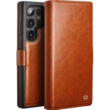 Fourre Samsung Galaxy S25 Ultra - Flip Qialino cuir véritable avec fermeture magnétique - Brun clair