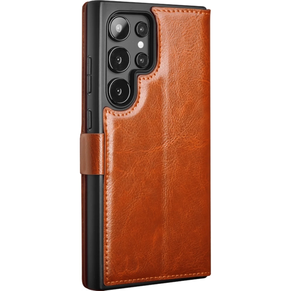 Fourre Samsung Galaxy S25 Ultra - Flip Qialino cuir véritable avec fermeture magnétique - Brun clair