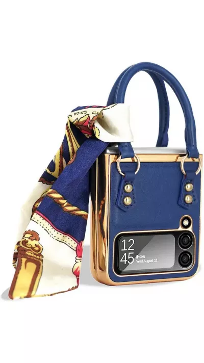 Fourre Samsung Galaxy Z Flip4 - Coque de protection fashion design similicuir en forme de sac à main - Bleu