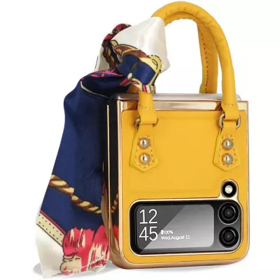 Fourre Samsung Galaxy Z Flip4 - Coque de protection fashion design similicuir en forme de sac à main - Jaune
