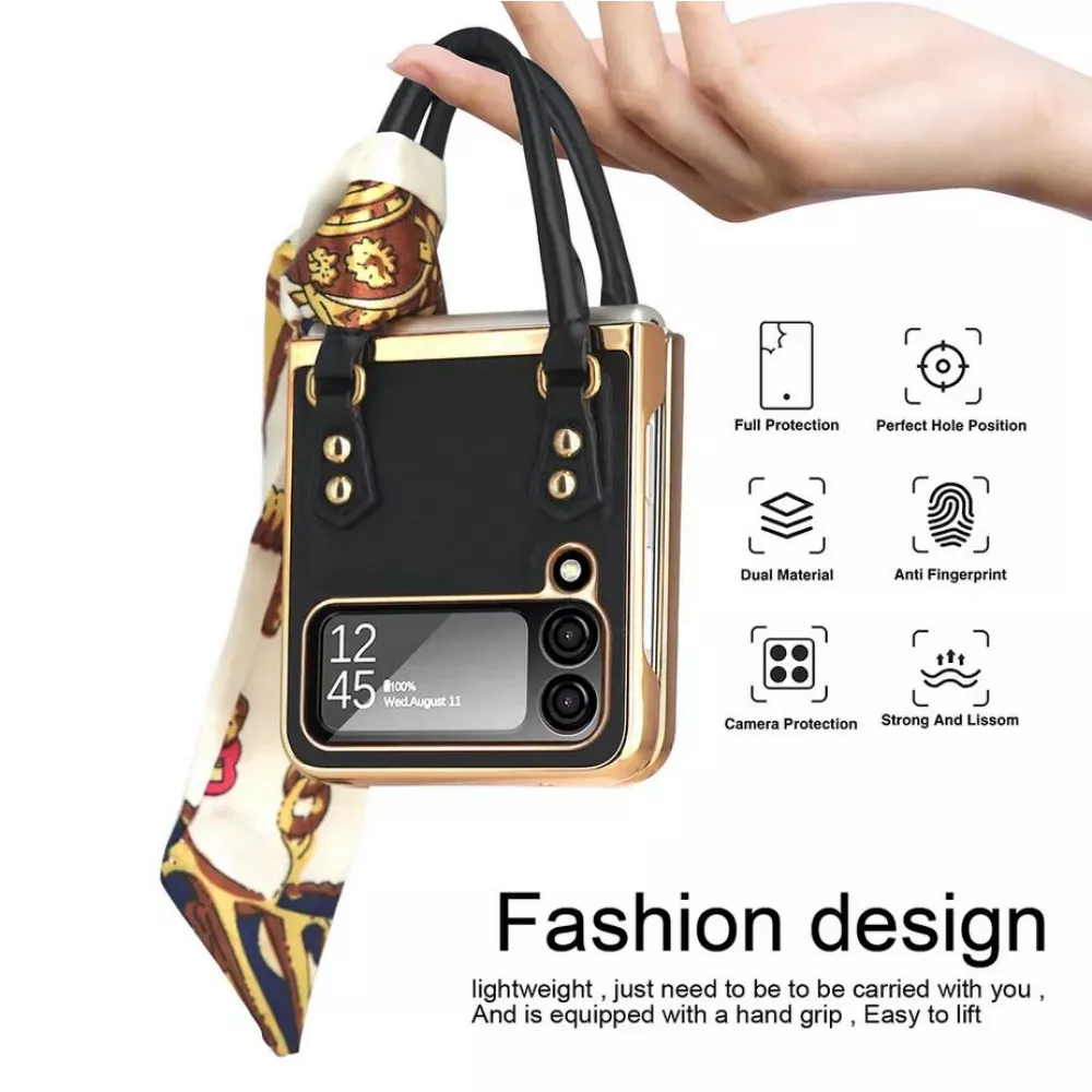 Galaxy Z Flip4 Case Hülle - Fashion Designer Schutzhülle Kunstleder in Handtaschenform - Gelb