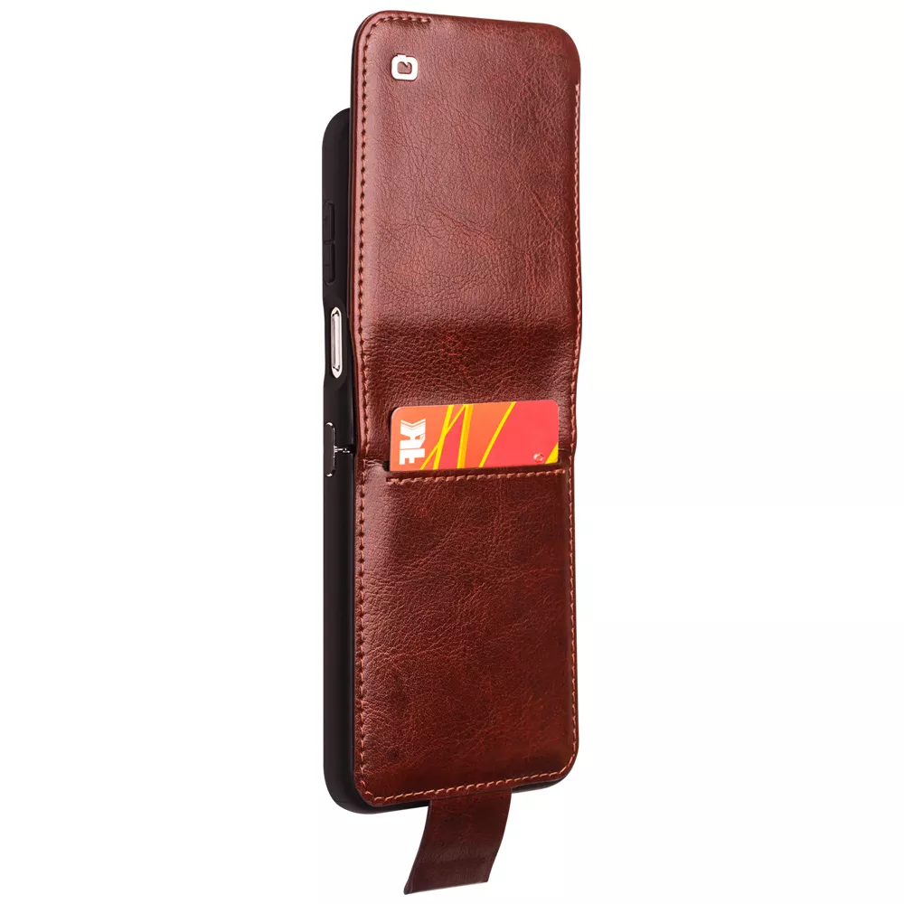 Fourre Samsung Galaxy Z Flip6 - Flip Qialino cuir véritable avec fermeture magnétique - Brun foncé