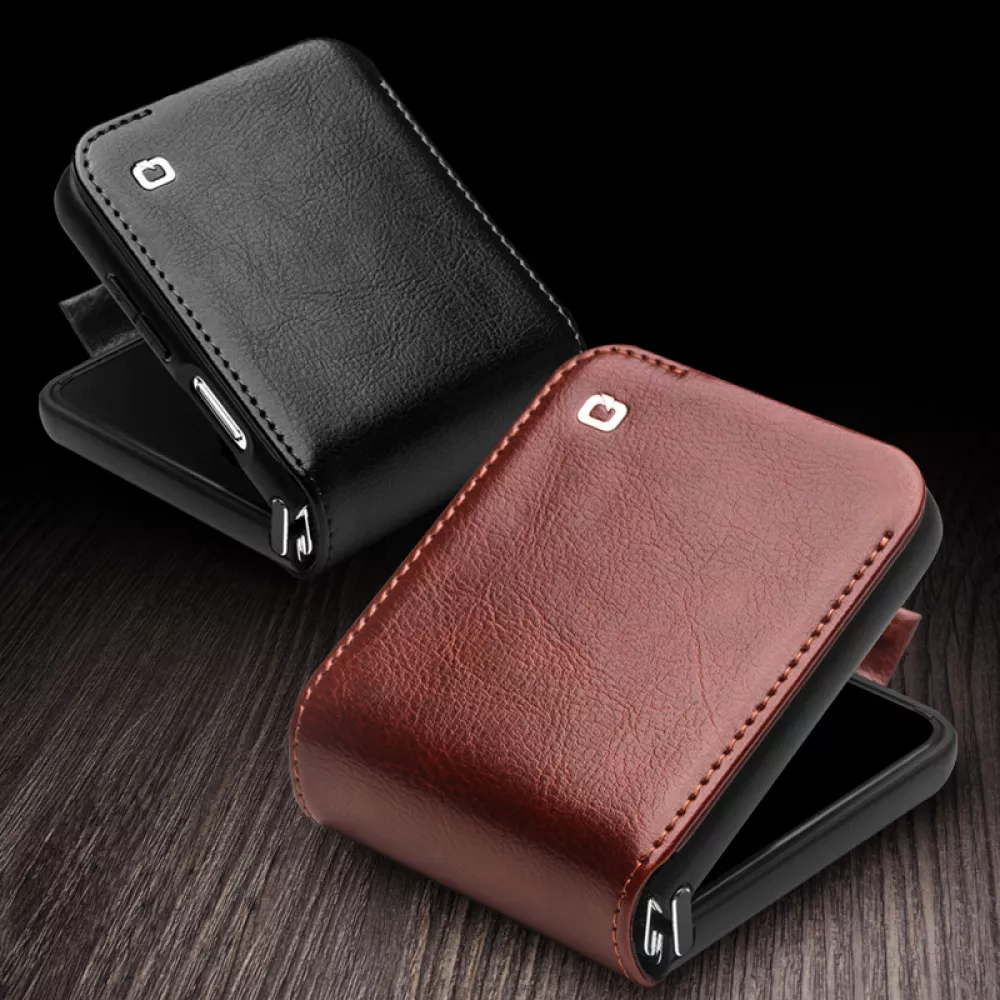 Fourre Samsung Galaxy Z Flip6 - Flip Qialino cuir véritable avec fermeture magnétique - Brun foncé
