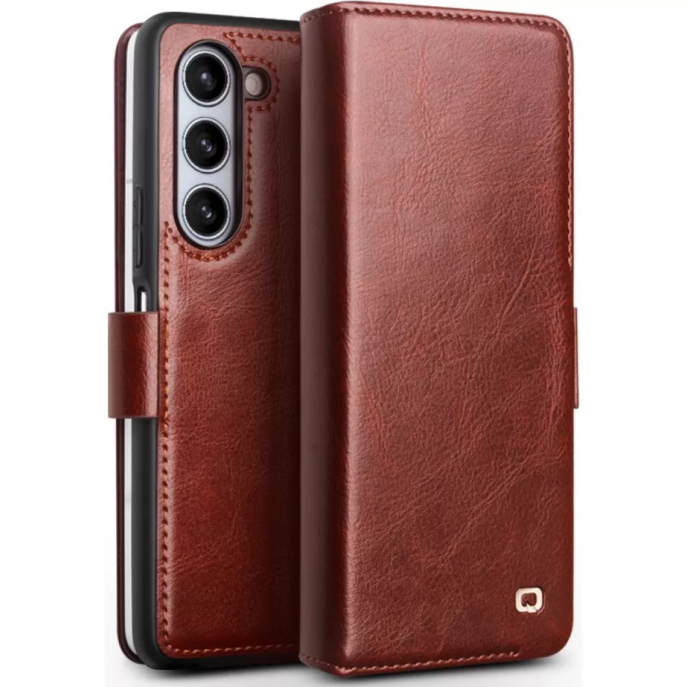Samsung Galaxy Z Fold5 Case Hülle - Flip Qialino Echtleder mit magnetischem Verschluss - Dunkelbraun