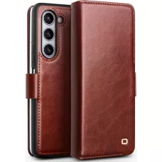 Samsung Galaxy Z Fold5 Case Hülle - Flip Qialino Echtleder mit magnetischem Verschluss - Dunkelbraun