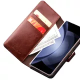 Samsung Galaxy Z Fold5 Case Hülle - Flip Qialino Echtleder mit magnetischem Verschluss - Dunkelbraun