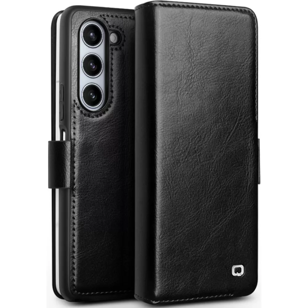 Fourre Samsung Galaxy Z Fold6 - Flip Qialino cuir véritable avec fermeture magnétique - Noir