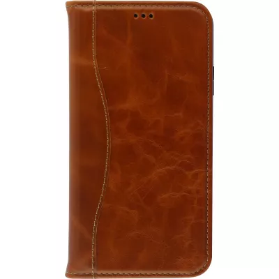 Hülle iPhone 15 Pro - Flip Fierre Shann Echtleder - Braun