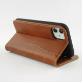 Fourre iPhone 15 Pro - Flip Fierre Shann cuir véritable - Brun