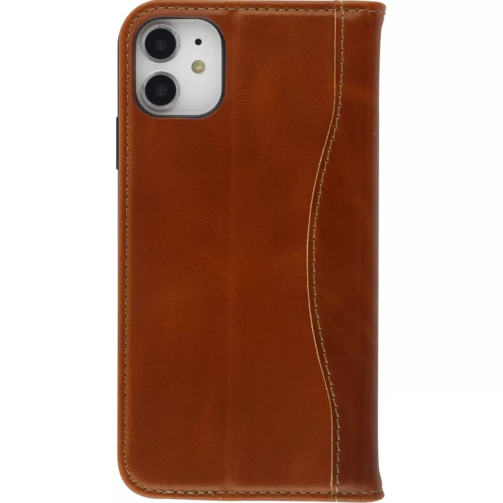 Fourre iPhone 15 Pro - Flip Fierre Shann cuir véritable - Brun