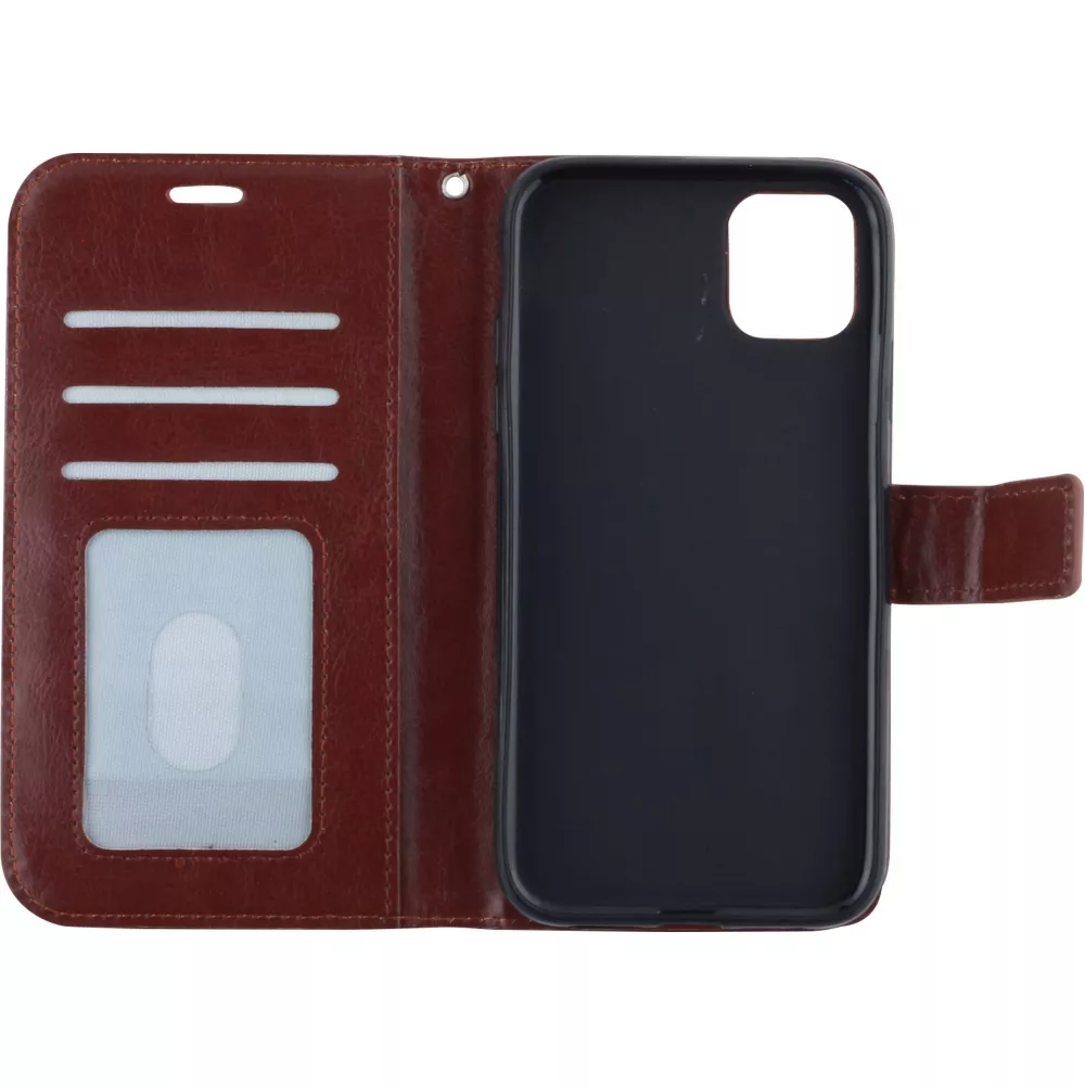 Fourre iPhone 11 - Premium Flip cuir lisse porte-cartes - Brun