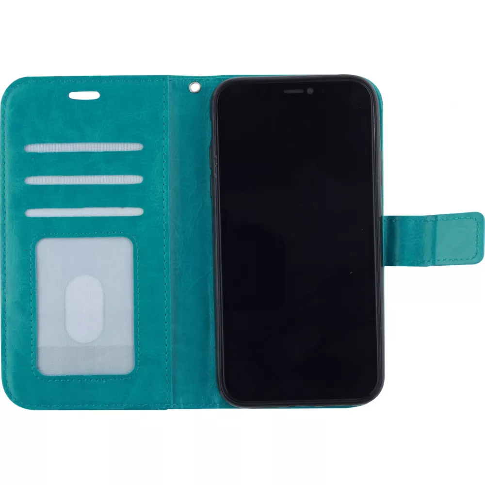 Fourre iPhone 13 mini - Premium Flip cuir lisse porte-cartes - Turquoise