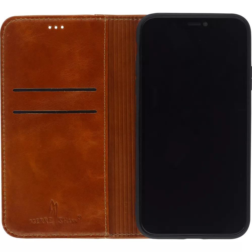 Hülle iPhone 11 Pro - Flip Fierre Shann Echtleder - Braun